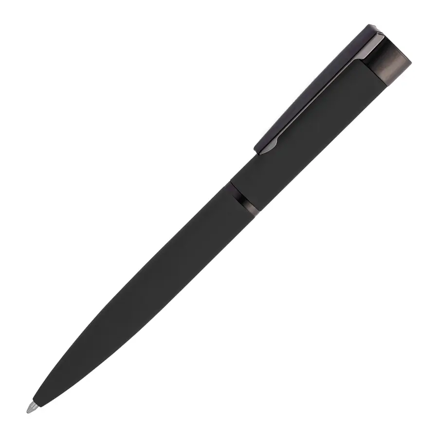 Ручка металлическая шариковая Grom Soft Black, черная, зеркальная гравировка — фото 1