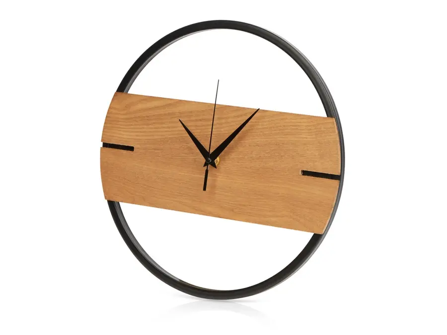 Деревянные часы с металлическим ободом Time Wheel, горизонтальные — фото 1