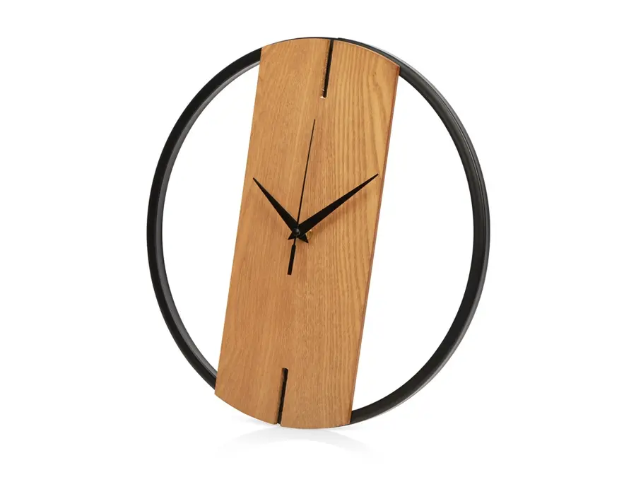 Деревянные часы с металлическим ободом Time Wheel, вертикальные — фото 1