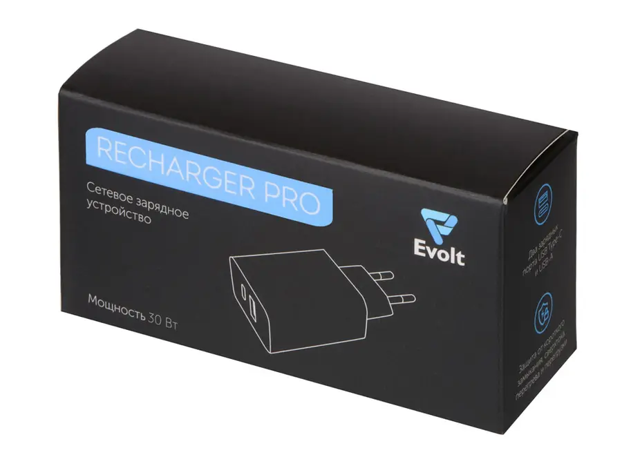 Сетевое зарядное устройство c выходами USB-A и USB-C и быстрой зарядкой QC/PD Evolt Recharger Pro, 30 Вт, белый — фото 4
