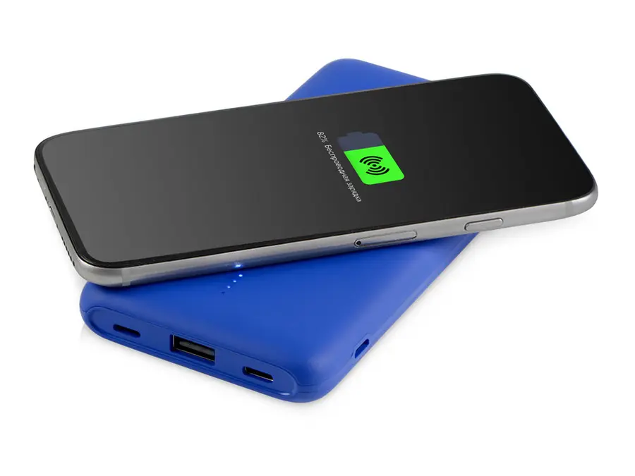 Внешний беспроводной аккумулятор с подсветкой лого Evolt Reserve X, 8000 mAh, синий — фото 3