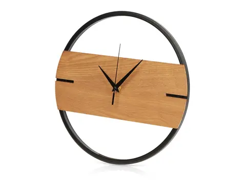 Деревянные часы с металлическим ободом Time Wheel, горизонтальные