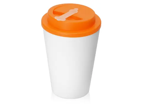 Пластиковый стакан с двойными стенками Take away белый, оранжевый
